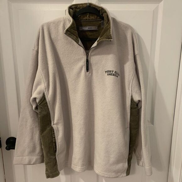 Perry Ellis America Active Men's Logo 1/4‎ Zip Pullover Fleece Cord Size XL Tan - Picture 1 of 10